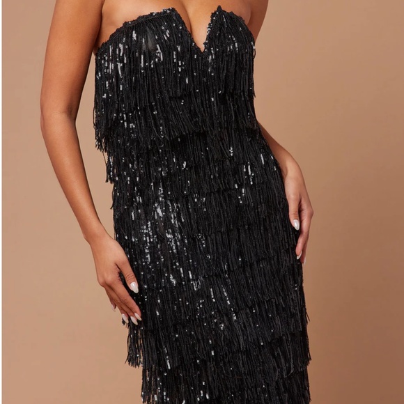 Chantilly Sequin Fringe Maxi Dress - Black - Picture 5 of 8